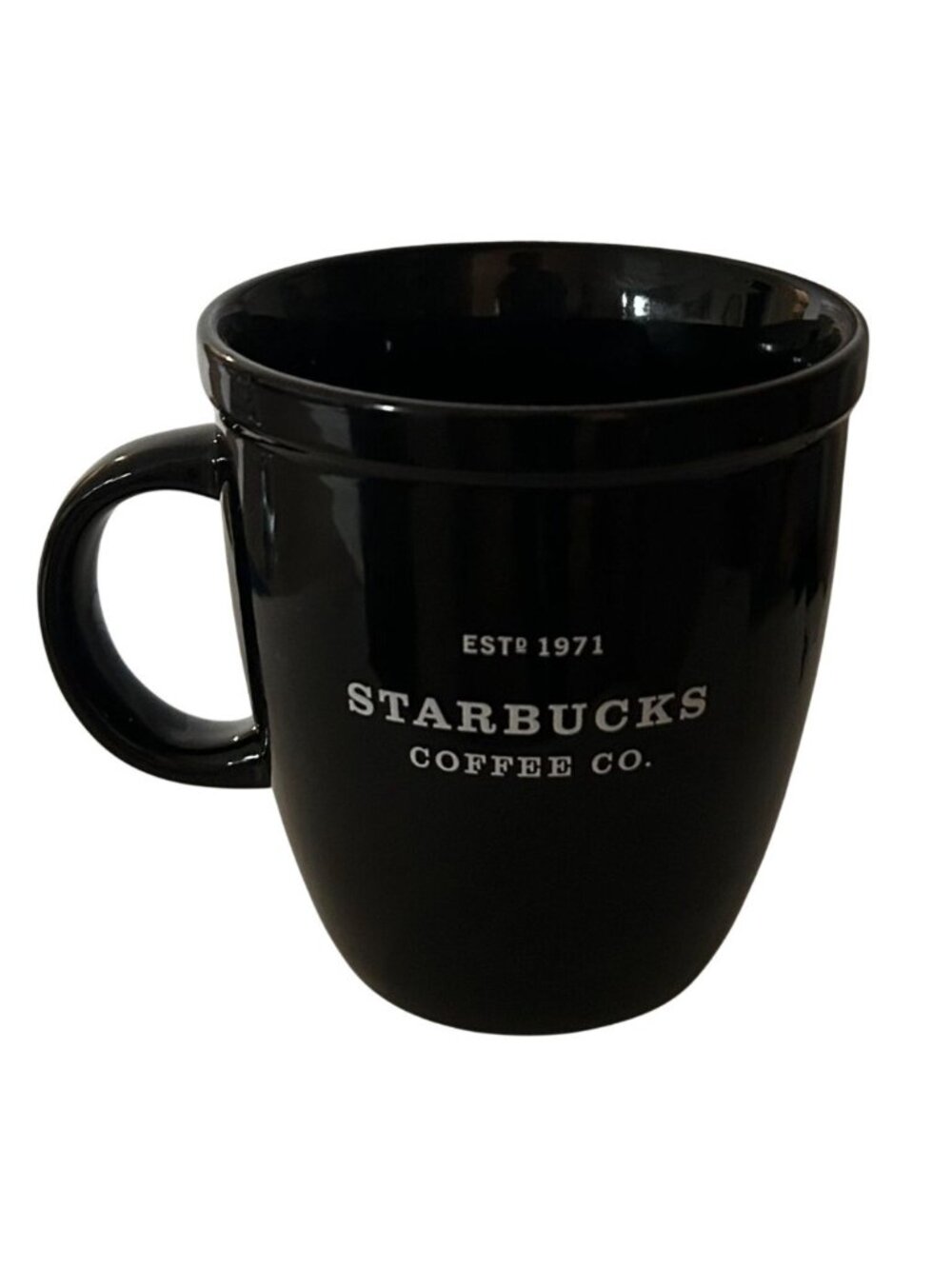 Vintage 2002 Starbucks Barista Black Ceramic Coffee Mug 16oz White Print
